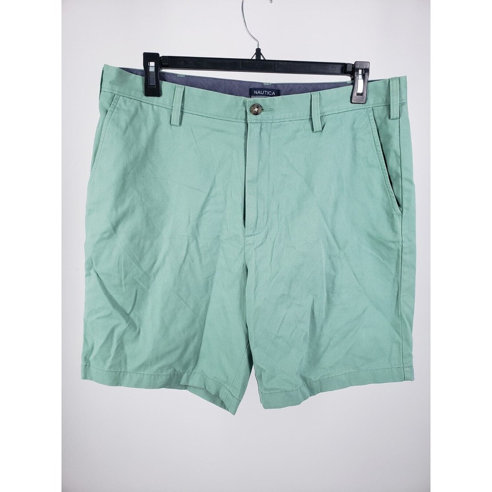 Nautica‎ Classic Chino Deck Shorts Mens Size 36 Teal Sage Mid Rise 8” Inseam